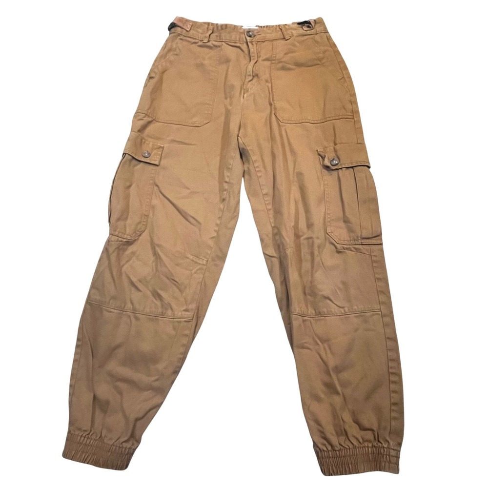 Pull&Bear Womens Brown High Rise Cargo Jogger Pants Size 8 Adjustable Waist